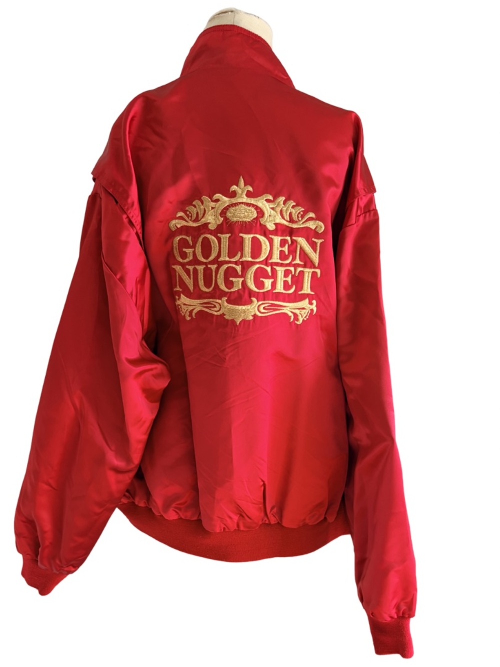 VTG Mirage Las Vegas Golden Nugget Satin Reversible Black Gold Bomber Jacket XL